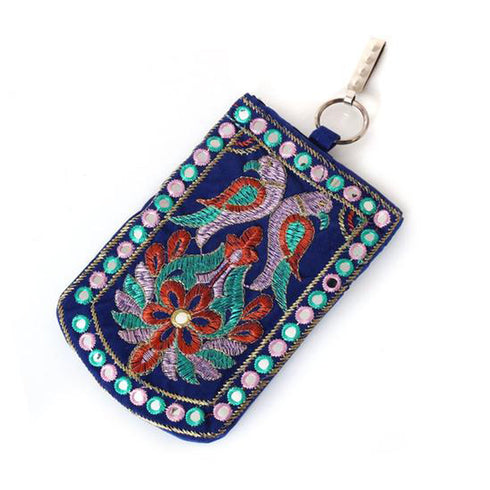 Mobile Pouch - Velvet With Thread And Mirror Embroidery Pack Of 10 - 280gms